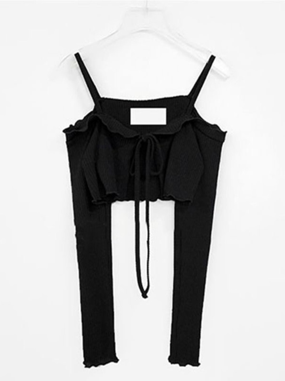 Black Ruffled Tie-Front Crop Tank Top